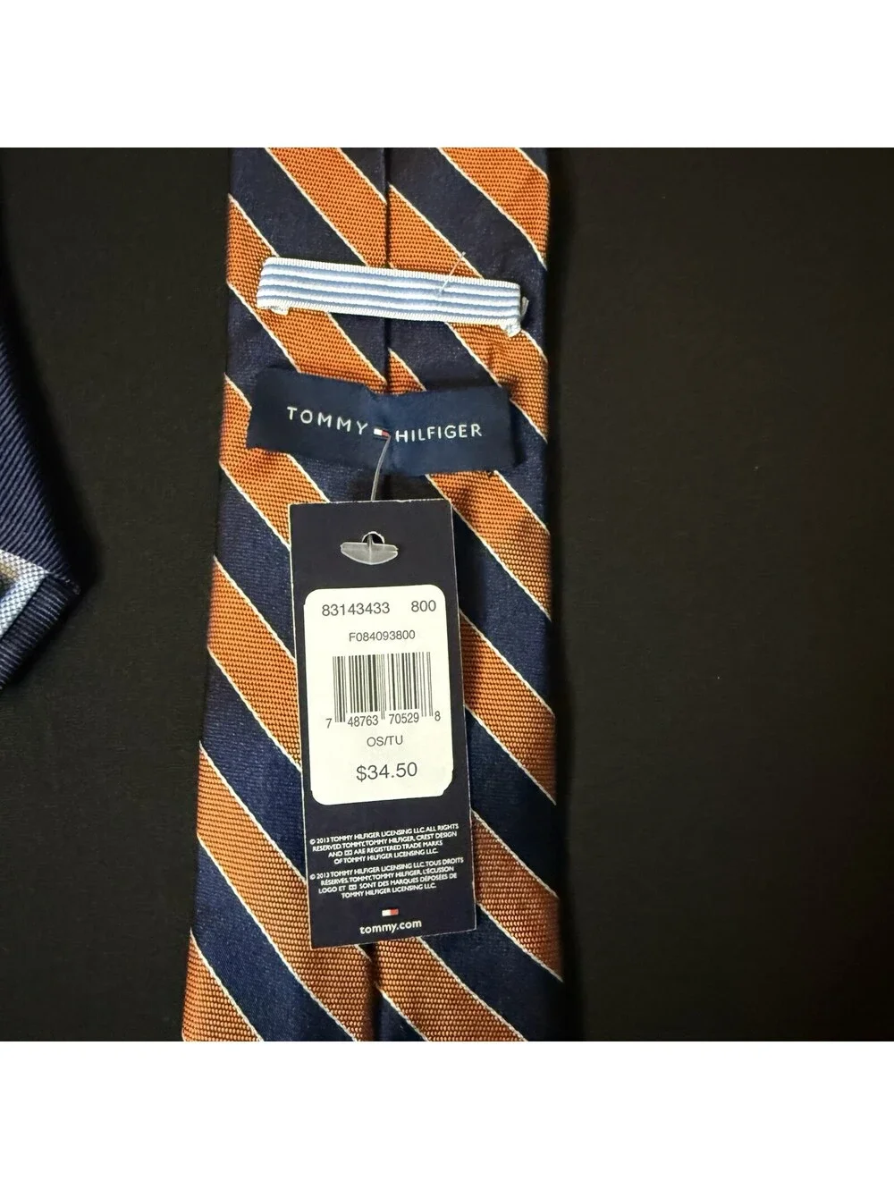 Tommy Hilfiger 100% Silk Tie Navy Orange Stripe 60” NWT Classic 3” Wide